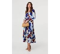 Izabel London Abstract Tiered Long Sleeve Midi Dress In Blue Blue
