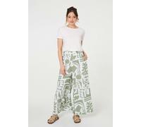 Abstract Wide Leg High Waist Trousers Izabel London Green 14
