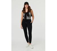 Izabel London Adjustable Drawstring Waist Slim Joggers - Black - 16