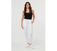 Izabel London Adjustable Drawstring Waist Slim Joggers - White - 14
