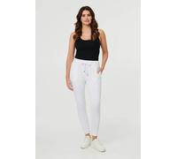 Izabel London Adjustable Drawstring Waist Slim Joggers - White - 16
