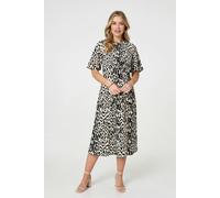 Izabel London Animal Print 1/2 Flare Sleeve Midi Dress - 14