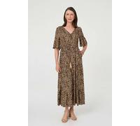 Izabel London Animal Print 3/4 Flare Sleeve Maxi Dress - 12 - Beige