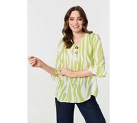 Izabel London Animal Print 3/4 Flared Sleeve Blouse - Green - 16