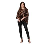 Izabel London Animal Print 3/4 Sleeve Blouse top for Women UK with a Round Neck and a Curved Hem. Brown