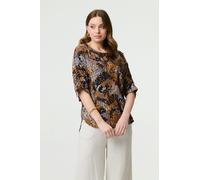 Izabel London Animal Print 3/4 Sleeve Relaxed Top - Black - 8