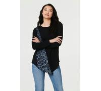 Izabel London Animal Print Asymmetric Long Sleeve Top - 10 - Black