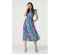 Izabel London Animal Print Cap Sleeve Midi Dress In Green Green 8