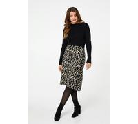 Izabel London Animal Print Contrast Knit Midi Dress - 8 - Black
