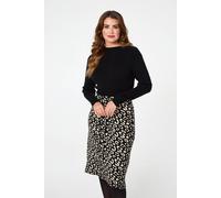 Izabel London Animal Print Contrast Knit Midi Dress - 10 - Black