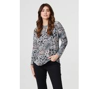 Izabel London Animal Print Curve Hem Relaxed Top - 14 - Beige