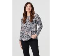 Izabel London Animal Print Curve Hem Relaxed Top In Grey Grey