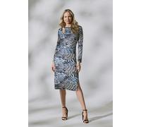 Izabel London Animal Print Cut Out Detail Bodycon Midi Dress - Blue - 8