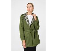 Izabel London Animal Print Faux Suede Tie Waist Jacket - 16 - Green