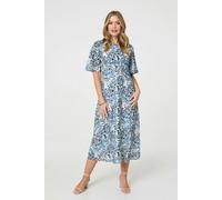 Izabel London Animal Print Flared Sleeve Midi Dress - Blue - 16