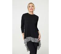 Izabel London Animal Print High Low Jersey Top Round Neck, Long Sleeves and Longline fit. Black