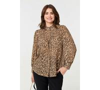 Izabel London Animal Print High Neck Loose Fit Blouse for Women UK with Long Sleeves and Metallic foil Print.