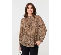 Izabel London Animal Print High Neck Loose Fit Blouse for Women UK with Long Sleeves and Metallic foil Print.