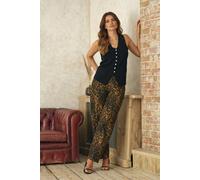 Izabel London Women's Animal Print High Waist Wide Leg Jeans in Brown | Size: 18 Izabel London Brown 18