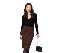 Izabel London Animal Print Knee Length Pencil Skirt for Women UK with Faux Suede, a high Waist and a Slim fit. Brown