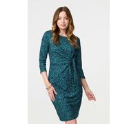 Izabel London Animal Print Knot 3/4 Sleeve Short Dress - Green - 16