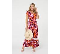 Izabel London Animal Print Lace Trim V-Neck Maxi Dress In Orange Orange