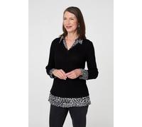 Izabel London Animal Print Layered Shirt Jumper Top In Black Black