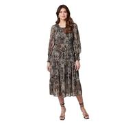 Izabel London Animal Print Long Puff Sleeve Maxi Dress for Women UK with a Shirred top and a Tiered Skirt. Beige