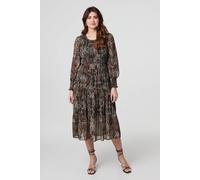 Animal Print Long Puff Sleeve Maxi Dress Izabel London Beige 14