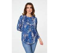 Izabel London Animal Print Long Sleeve Curve Hem Top In Blue Blue