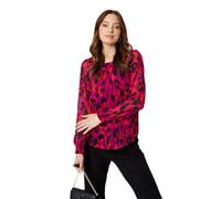 Izabel London Animal Print Long Sleeve Ruched Blouse for Women UK with a Ruched Round Neck and a Curve Hem. Pink