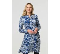 Izabel London Animal Print Long Sleeve Short Shirt Dress for Women UK with a tie Waist, Made from Viscose Blend. Blue