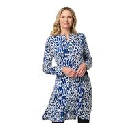 Izabel London Animal Print Long Sleeve Short Shirt Dress for Women UK with a tie Waist, Made from Viscose Blend. Blue