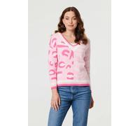 Izabel London Animal Print Long Sleeve V-Neck Jumper - Pink - 12