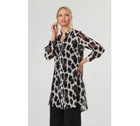 Izabel London Animal Print Longline Semi Sheer Shirt - 10 - Brown