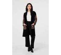 Izabel London Women's Animal Print Open Longline Cardigan in Black | Size: Small Izabel London Black S