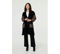 Izabel London Women's Animal Print Open Longline Cardigan in Black | Size: Small Izabel London Black S