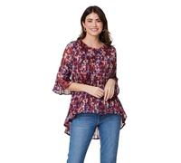 Izabel London Animal Print Pleated 3/4 Sleeve Blouse for Women UK with a semi Sheer Layer and a Curved Hem.