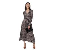 Izabel London Animal Print Pleated Wrap Midi Dress for Women UK with a v-Neck, tie Waist and Long Sleeves. Black