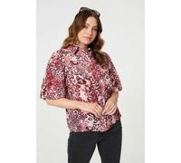 Izabel London Animal Print Puff Sleeve Shirt - Red - 14