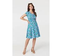 Izabel London Women's Animal Print Ruched Front Jersey Dress in Purple | Size: 16 Izabel London Purple 16