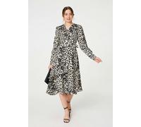 Animal Print Ruffled Midi Wrap Dress Izabel London Black 10