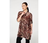Izabel London Animal Print Semi Sheer Longline Shirt In Brown Brown