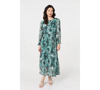 Izabel London Animal Print Semi Sheer Maxi Dress for Women UK with Long Puff Sleeves and a tie Waist.