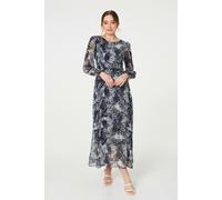Izabel London Animal Print Semi Sheer Maxi Dress - Navy - 8