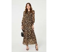 Izabel London Animal Print Sheer Layered Maxi Dress - Brown - 8