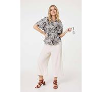 Izabel London Animal Print Shirred Waist Blouse In Black Black 14