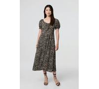 Izabel London Animal Print Short Puff Sleeve Maxi Dress - Beige - 8