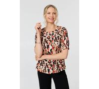 Izabel London Animal Print Short Sleeve Relaxed Blouse In Orange Orange