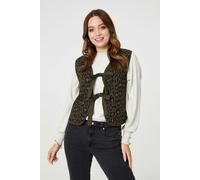 Izabel London Women's Animal Print Sleeveless Tie front Vest in Khaki | Size: Medium/Large Izabel London Khaki M/L